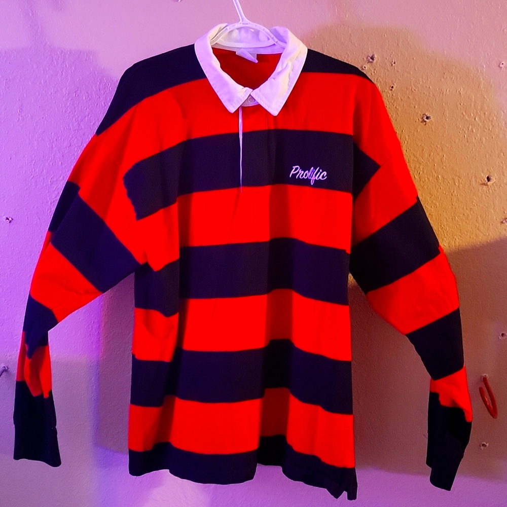 Men's XXL prolific black and red long sleeve rugby polo